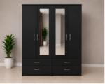 Modern black 4 Door Wardrobe with 4 Drawers & 2 Mirrors - Modern 4 Door Wardrobe with 2 Mirrors & 4 Drawers
