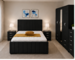 Stylish Bedroom Furniture Collection - King Size Bed With Four Door Wardrobe With Four Drawer - Chest of Five Drawers With Two Bed Side Table - Image 3