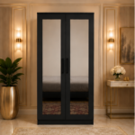 Modern Black 2 Door Wardrobe with Dual Full-Length Mirrors - Deluxe Wooden Wardrobe with Dual Mirrors