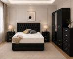Modern Complete Bedroom Furniture Set – Wardrobe, Drawers & Bedside Cabinets in black colors