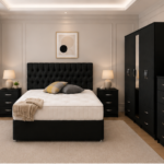 Modern Complete Bedroom Furniture Set – Wardrobe, Drawers & Bedside Cabinets in black colors