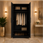 Modern Black 2 Door Wardrobe with Dual Full-Length Mirrors - Deluxe Wooden Wardrobe with Dual Mirrors - Image 3