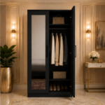 Modern Black 2 Door Wardrobe with Dual Full-Length Mirrors - Deluxe Wooden Wardrobe with Dual Mirrors - Image 5