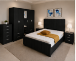 Stylish Bedroom Furniture Collection - King Size Bed With Four Door Wardrobe With Four Drawer - Chest of Five Drawers With Two Bed Side Table - Image 2
