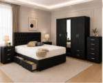 Modern Complete Bedroom Furniture Set – Wardrobe, Drawers & Bedside Cabinets in black colors - Image 4