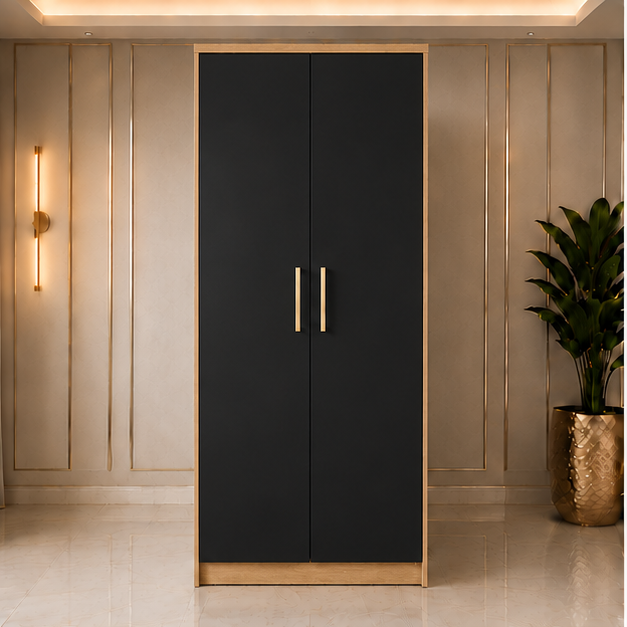 black_oak_front_view Classic 2 Door Wardrobe – Perfect for Modern Homes - Deluxe Two Door Wooden Wardrobe - Image 1