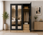 3 Door Wardrobe with Mirror – Elegant Home 3 Door Mirror Wardrobe - Image 3