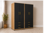 Elegant 4 Door Wardrobe - Modern 4 Door Wardrobe with 6 Bottom Drawers - Image 3