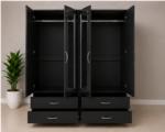 Modern black 4 Door Wardrobe with 4 Drawers & 2 Mirrors - Modern 4 Door Wardrobe with 2 Mirrors & 4 Drawers - Image 3