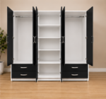 Spacious 6 Door Black Wardrobe - Integrated Double Drawers - Wooden 6 Door Storage Wardrobe - Image 3