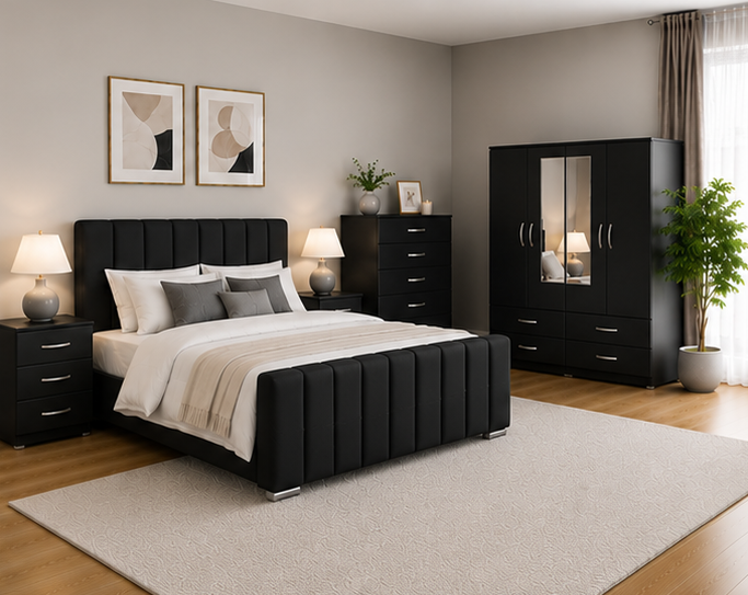 black_right_corner_view Luxury Bedroom Set with Storage - Modern Wooden Bedroom Set - Image 1