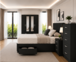Luxury Complete Bedroom Set – 4 Door Wardrobe, Double Divan & Storage Collection - Image 3
