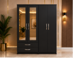 Elegant 4 Door Bedroom Wardrobe with Dual Mirrors - Premium 4 Door Storage Wardrobe with 2 Drawers - Image 5