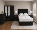 Modern 3 Door  Black Wardrobe Set - Matching Bed, Chest & Bedside Tables - Image 4