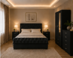 Luxury Black Bedroom Suite – Double Bed, Mirror Front 2 Door Wardrobe, Tall Chest of Drawers & 2 Bedside Units - Image 5