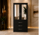 Modern Black 2 Door Mirrored Wardrobe with 3 Drawers - Elegant Home Storage Wardrobe with Mirrors - Image 5
