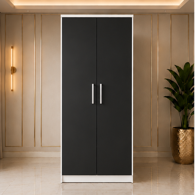 black_white_front_view Modern 2 Door Wardrobe – Classic Two Door Wardrobe Cabinet - Image 1