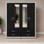 Luxury black & white Bedroom Wardrobe with 4 Drawers, 2 mirror - Family Size 4 Door Wardrobe with Storage Drawers