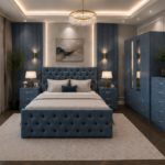 Designer Bedroom Set Featuring Tufted Bed, Wardrobe and Chest of Drawers