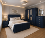 Modern Blue Bedroom Set – 4 Door Wardrobe, Chest Drawer & 2 Side Tables