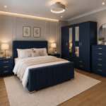 Modern Blue Bedroom Set – 4 Door Wardrobe, Chest Drawer & 2 Side Tables