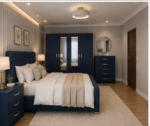 Modern Blue Bedroom Set – 4 Door Wardrobe, Chest Drawer & 2 Side Tables - Image 2