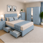 Luxury  Master Bedroom Furniture Set – Double Bed, Five Door Wardrobe with Four Bottom Drawers & Matching Furniture