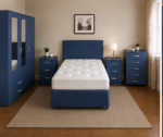Contemporary Blue Bedroom Collection - Wardrobe, Chest of Drawers & Bed