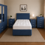 Contemporary Blue Bedroom Collection - Wardrobe, Chest of Drawers & Bed