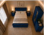 Complete Blue Bedroom Storage Set – Double Bed, 2 Door Wardrobe with Mirror & Drawers, 5 Drawer Chest and Bedside Tables - Image 3