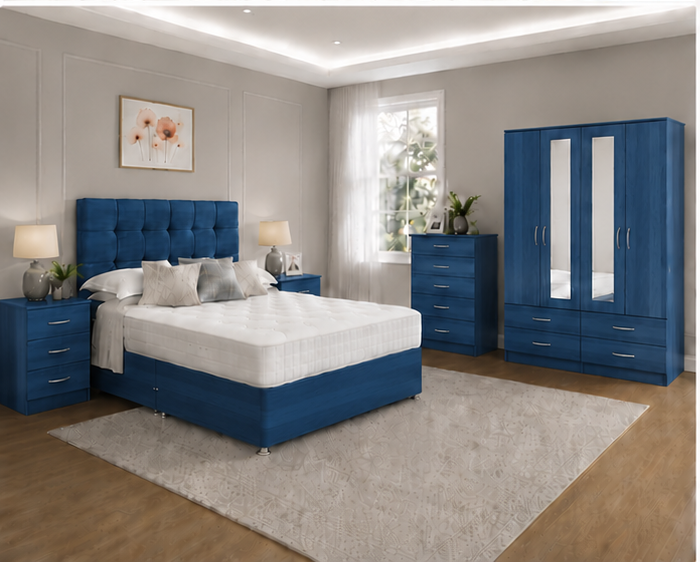 blue_bottom_left(1) Complete Blue Bedroom Suite with Chest of Drawers & Side Tables , Chest of Drawers - Image 1