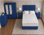 Complete Blue Bedroom Furniture Collection | Mirror Wardrobe, Chest & Nightstands - Image 3