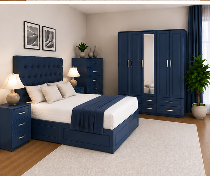 Modern Bedroom Package Featuring 5 Door Wardrobe and Matching Furniture