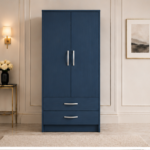 Luxury Wooden 2 Door Storage Wardrobe with Blue colors wardrobe - Premium Two Door Bedroom Wardrobe