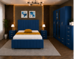 Premium Modern Blue Bedroom Set – Large 6 Door Wardrobe with Mirrors & Extra Storage - Image 2