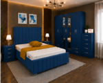 Premium Modern Blue Bedroom Set – Large 6 Door Wardrobe with Mirrors & Extra Storage