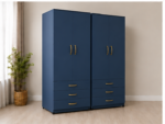 4 Door Wardrobe with Storage Drawers & Double Hanging Rail - Modern 4 Door Wardrobe with 6 Bottom Drawers - Image 3