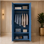 Blue Wooden 2 Door Wardrobe for Bedroom Storage - Image 2