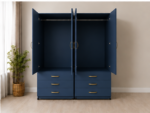 4 Door Wardrobe with Storage Drawers & Double Hanging Rail - Modern 4 Door Wardrobe with 6 Bottom Drawers - Image 4