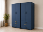 4 Door Wardrobe with Storage Drawers & Double Hanging Rail - Modern 4 Door Wardrobe with 6 Bottom Drawers - Image 2