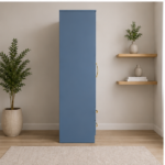 Modern Wooden 2 Door Half Mirror Wardrobe with blue colors - Luxury Two Door Mirror Wardrobe with Drawers - Image 4