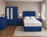Complete Blue Bedroom Furniture Collection | Mirror Wardrobe, Chest & Nightstands - Image 4