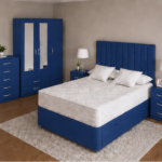 Complete Blue Bedroom Furniture Collection | Mirror Wardrobe, Chest & Nightstands