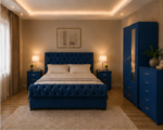 Complete Blue Bedroom Storage Set – Double Bed, 2 Door Wardrobe with Mirror & Drawers, 5 Drawer Chest and Bedside Tables - Image 5