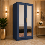 Modern Blue 2 Door Wardrobe with Dual Full-Length Mirrors - Modern Two Door Wardrobe with 2 Mirrors - Image 2