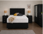 Complete Black Bedroom Set | 3 Door Mirror Wardrobe with Storage Bed - Image 3