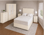 Stylish Cream Bedroom Furniture Set - 3 Door Wardrobe, Chest Drawers & Bed - Image 2