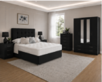 Complete Bedroom Furniture Package – Four Door Wardrobe with Four Bottom Drawers – King Size Bed, Chest & Bedside Tables