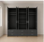Premium Storage 6 Door Wardrobe with 6 Drawers & 2 Mirrors - Contemporary 6 Door Wooden Wardrobe - Image 3