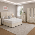 Classic Vintage Color Bedroom Furniture Set -  4 Door Storage Wardrobe, Bed Side Tables, Chest of Drawers